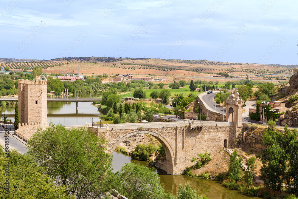 Toledo, Spain. Alcantara bridge over the Tajo river