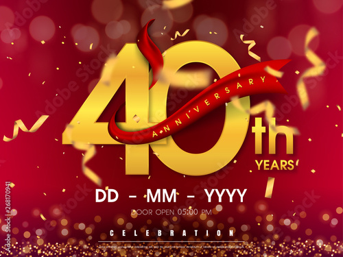 40 years anniversary logo template on gold background. 40th