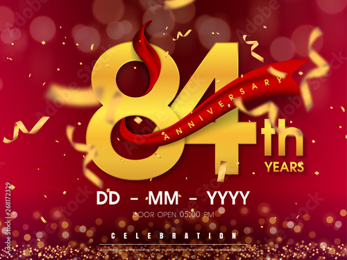 Foto 84 years anniversary logo template on gold background