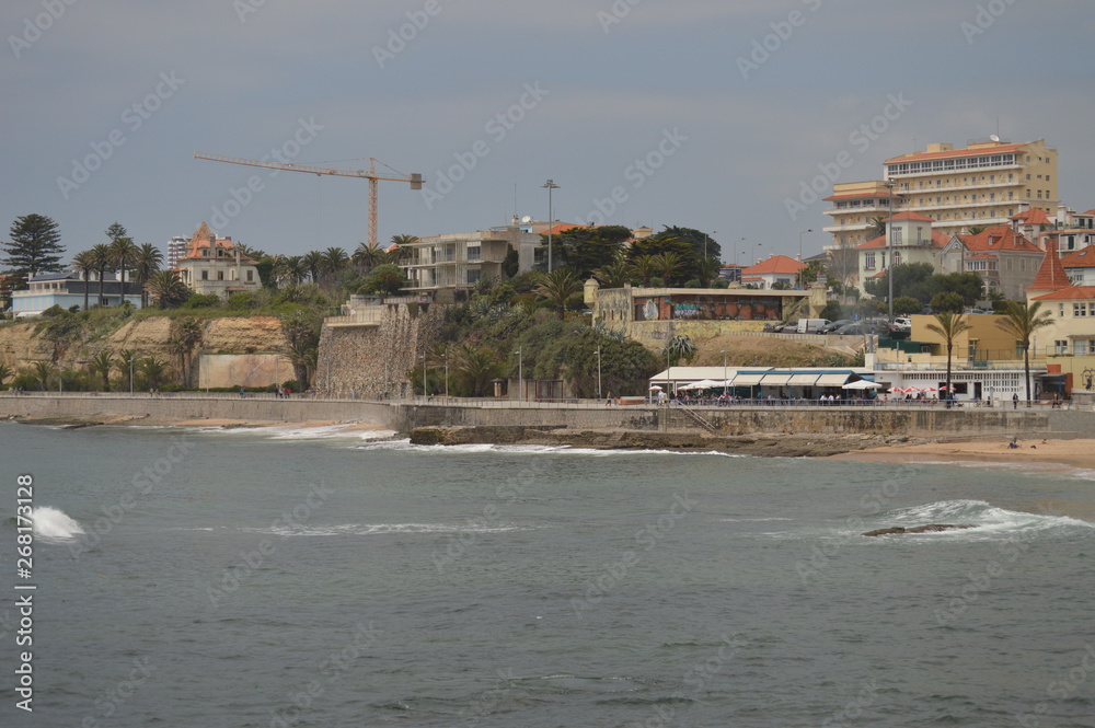 Naklejka premium April 15, 2014. Estoril, Cascais, Sintra, Lisbon, Portugal. Wonderful Views Of The Sintra Coast From The Coast Of Estoril. Travel, Nature, Landscape.