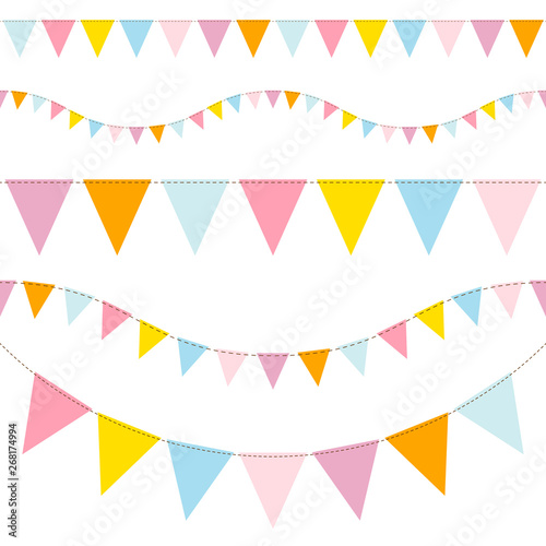 Wimpelketten Blau/Gelb/Orange/Pink