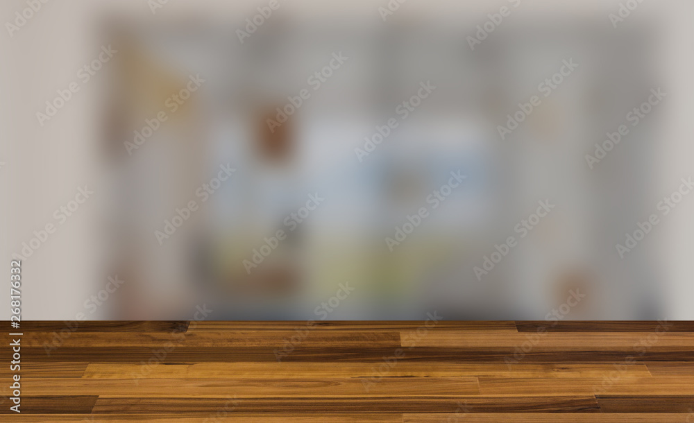 View of the glass partition of the office room 3D rendering. mockup. wooden table View of the glass partition of the office room 3D rendering. mockup. wooden table