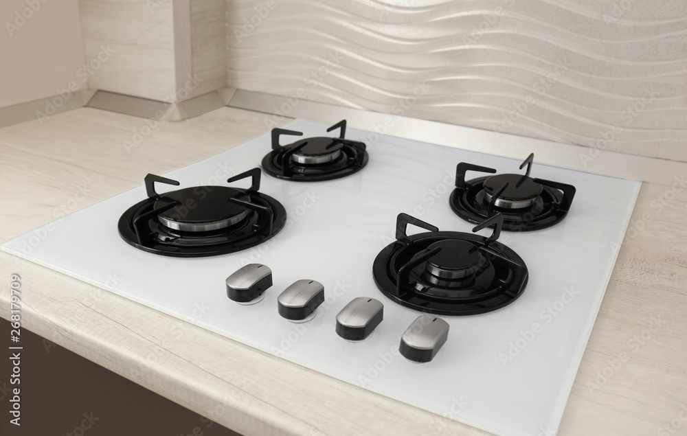 Modern built-in gas cooktop. Kitchen appliance