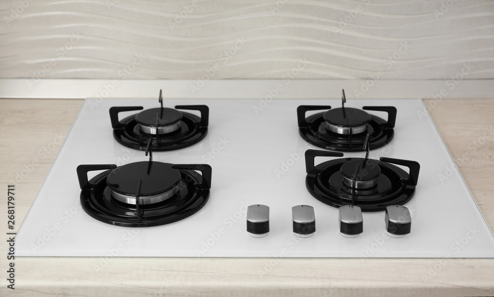 Modern built-in gas cooktop. Kitchen appliance