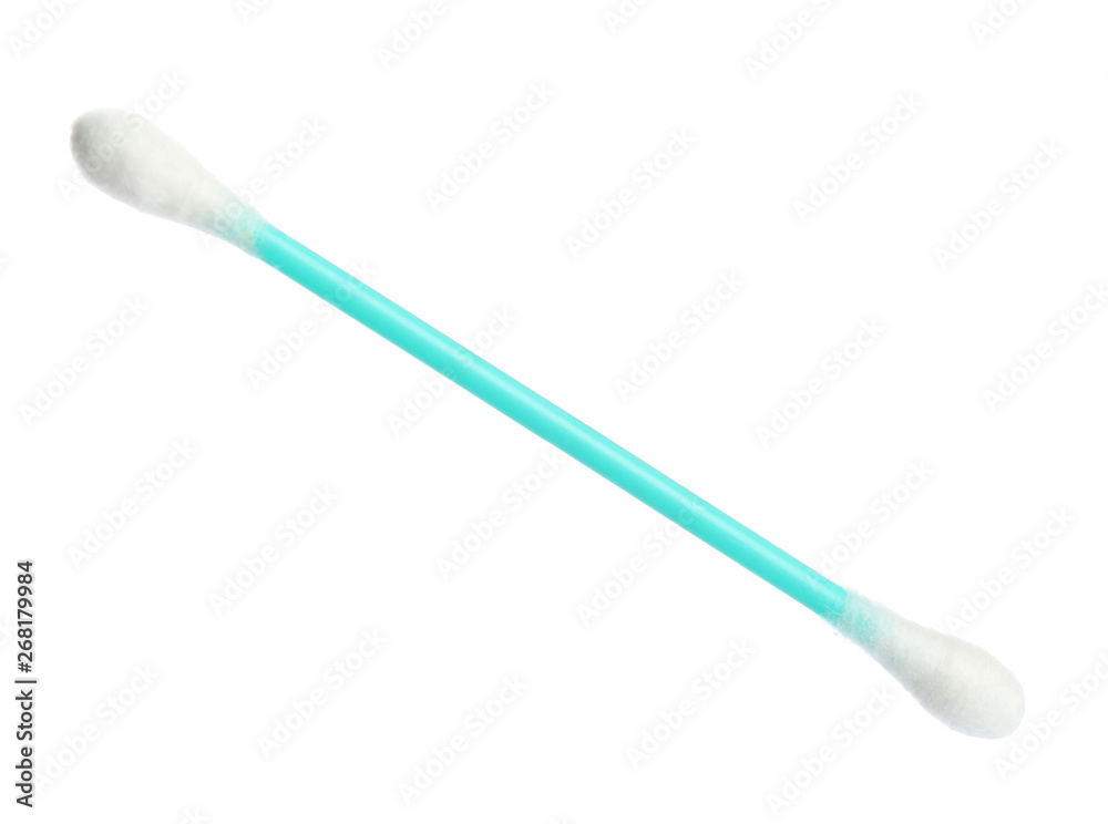 New clean cotton swab on white background New clean cotton swab on white background