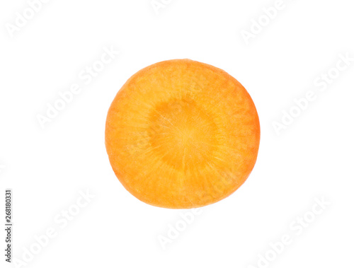 Cut fresh ripe carrot on white background