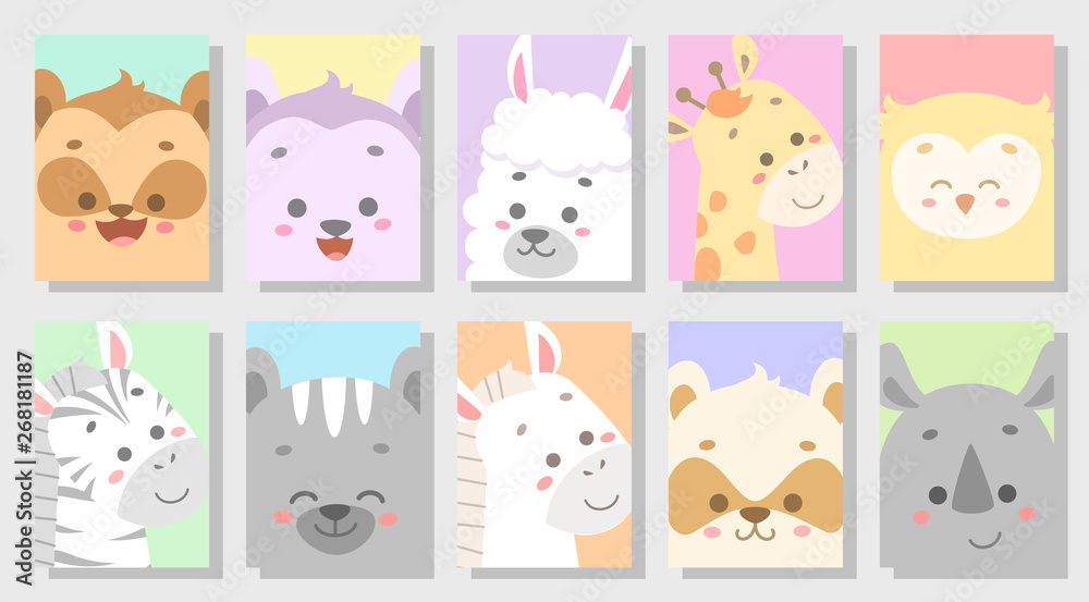 cute happy animal vector illustration set