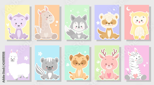 cute happy animal vector illustration set