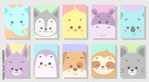 cute happy animal vector illustration set