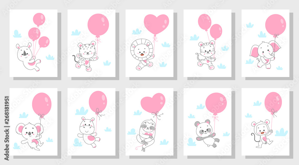 cute happy animal vector illustration set