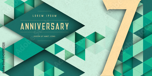 Anniversary emblems celebration logo, 7th birthday vector illustration, with texture background, modern geometric style and colorful polygonal design. 7 Anniversary template design, geometric design