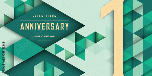 Anniversary emblems celebration logo, 1st birthday vector illustration, with texture background, modern geometric style and colorful polygonal design. 1 Anniversary template design, geometric design