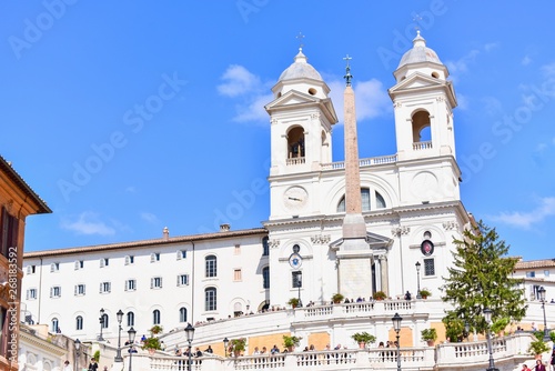 Trinita dei Monti Church and the Spanish Steps in Rome, Italy © panithi33