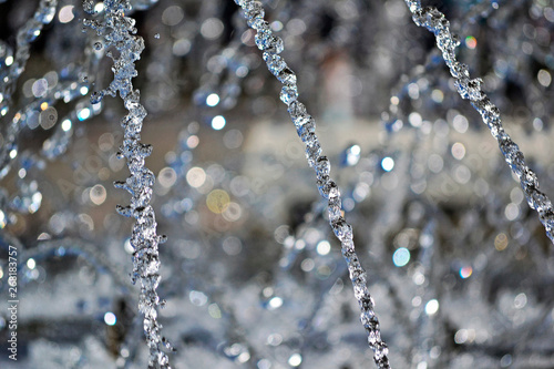 Water jets from the fountain and their drops