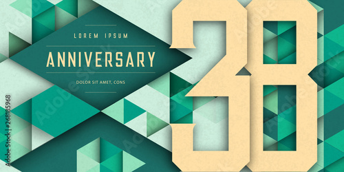 Anniversary emblems celebration logo, 38th birthday vector illustration, with texture background, modern geometric style and colorful polygonal design. 38 Anniversary template design, geometric design photo