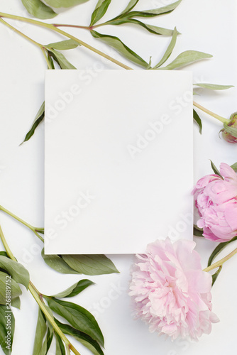 Blank card with pink flowers