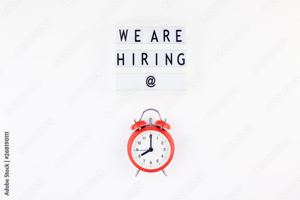 We are hiring flat lay on white background We are hiring flat lay on white background