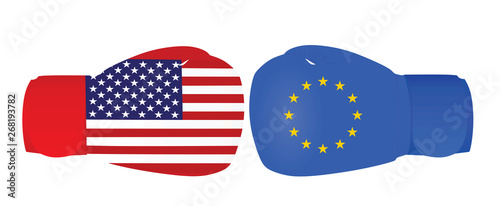 Boxing gloves with USA and EU flags. trade war. vector illustration