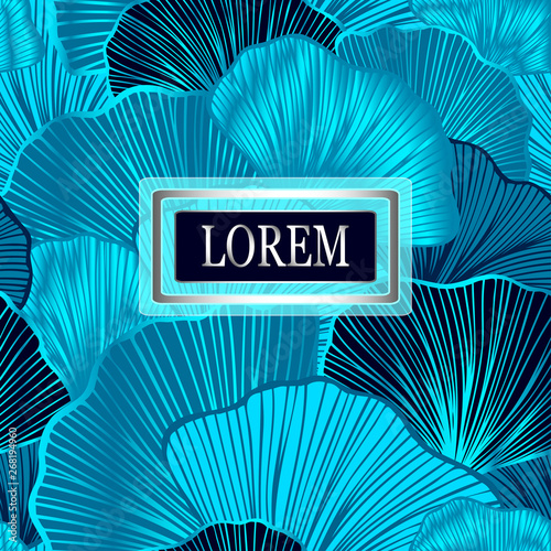 Template for package or flyer from Luxury background with  leaves  in silver marine blue for cosmetic or perfume or shampoo or  for package of  tea or label or for brand book