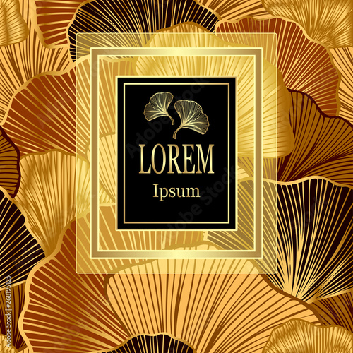 Template for package or flyer from Luxury background with  leaves  in brown gold  for cosmetic or perfume or shampoo or  for package of  tea or label or for brand book