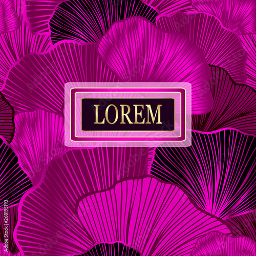 Template for package or flyer from Luxury background with  leaves  in magenta gold  for cosmetic or perfume or shampoo or  for package of  tea or label or for brand book