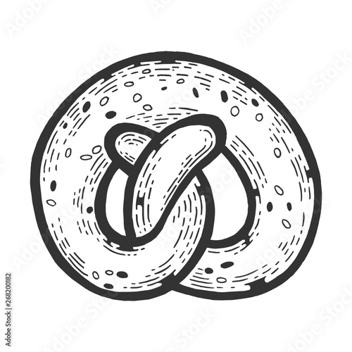 Kringle pretzel pastry bakery product sketch engraving vector illustration. Scratch board style imitation. Black and white hand drawn image.
