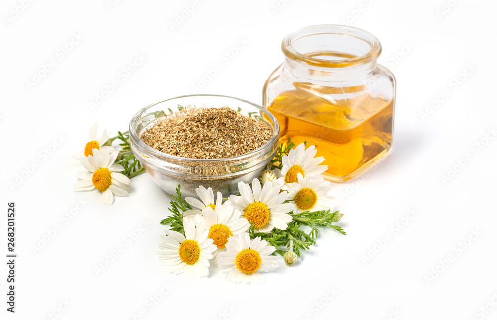 camomile oil in glass bottle camomile oil in glass bottle