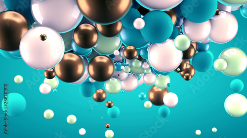 Beautiful group background with elements, color and gold. 3d illustration, 3d rendering.