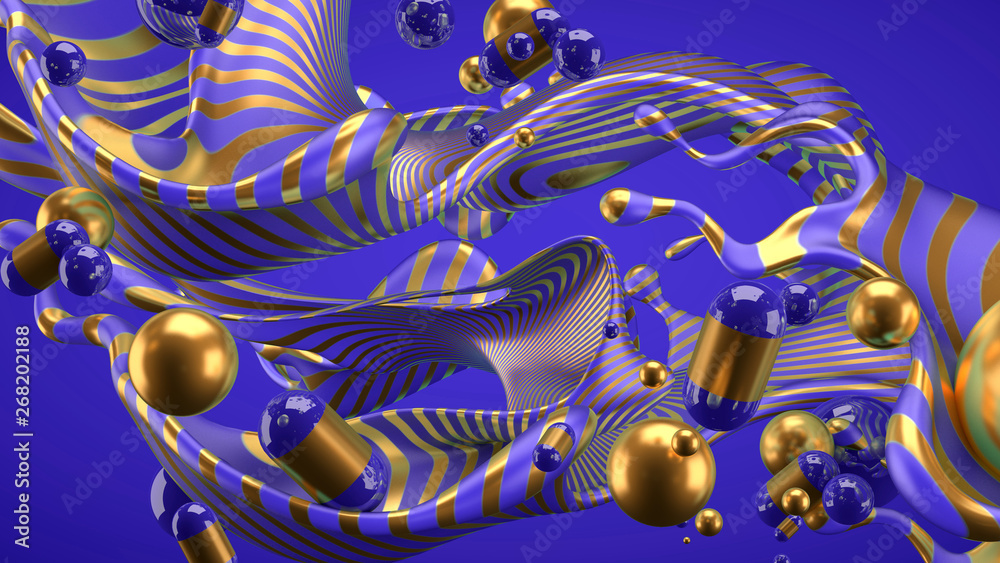 Fototapeta premium Beautiful group background with elements, color and gold. 3d illustration, 3d rendering.