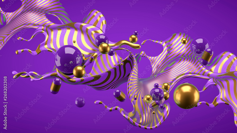 Fototapeta premium Beautiful group background with elements, color and gold. 3d illustration, 3d rendering.