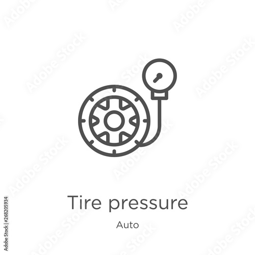 tire pressure icon vector from auto collection. Thin line tire pressure outline icon vector illustration. Outline, thin line tire pressure icon for website design and mobile, app development.