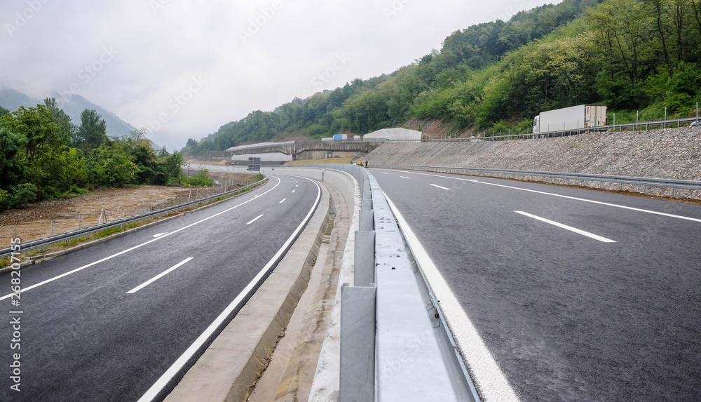 Modern highway safety markings on tarmac Modern highway safety markings on tarmac