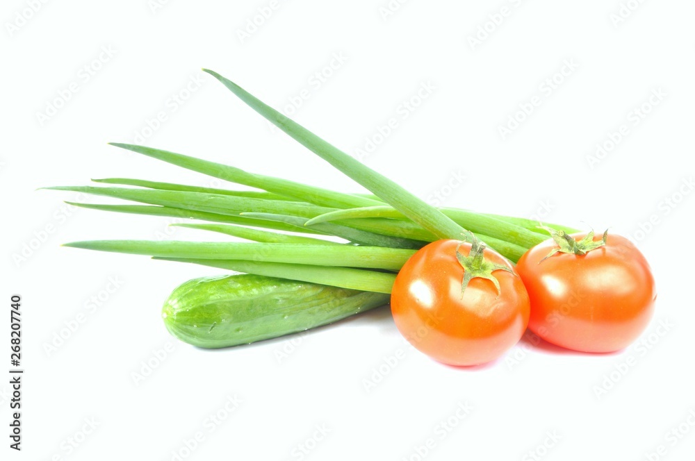 onion cucumber and tomatoes on a white background onion cucumber and tomatoes on a white background