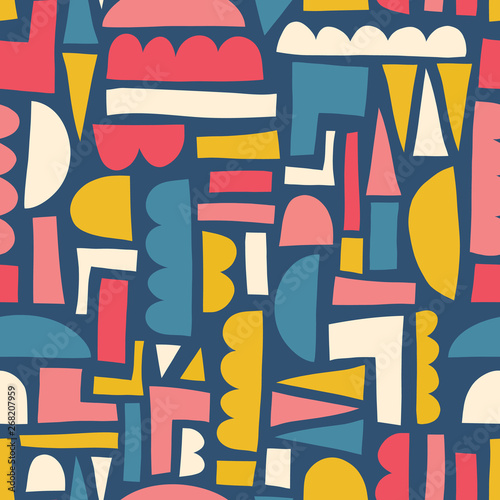 Abstract shapes seamless vector pattern paper cut out collage style