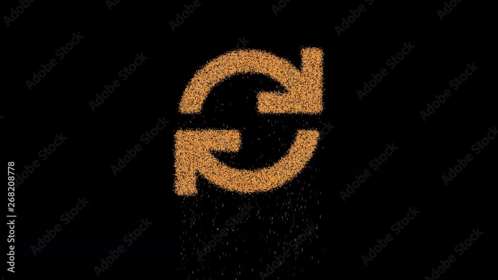 Symbol sync appears from crumbling sand. Then crumbles down. Alpha channel Premultiplied - Matted with color black Symbol sync appears from crumbling sand. Then crumbles down. Alpha channel Premultiplied - Matted with color black