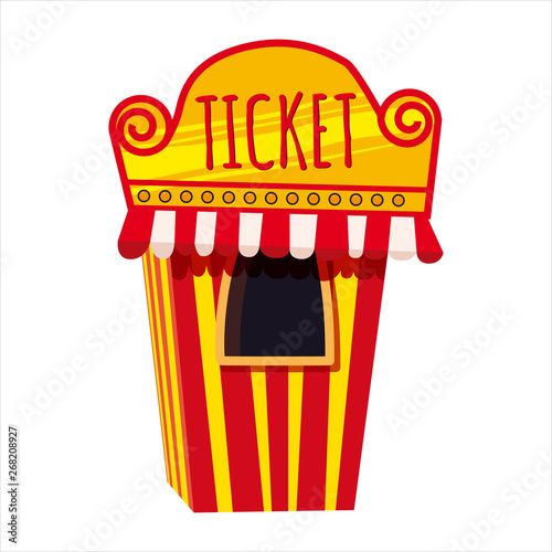Ticket booth, office with yellow and red stripes, carnival, circus