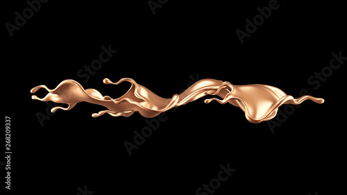 Elegant, luxury splash of gold liquid. 3d illustration, 3d rendering.