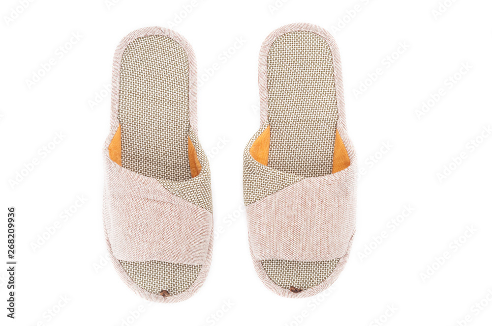 Top view on home slippers isolated on white background Top view on home slippers isolated on white background