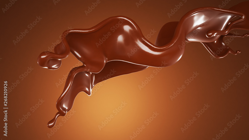 A splash of chocolate on a brown background. 3d illustration, 3d rendering.
