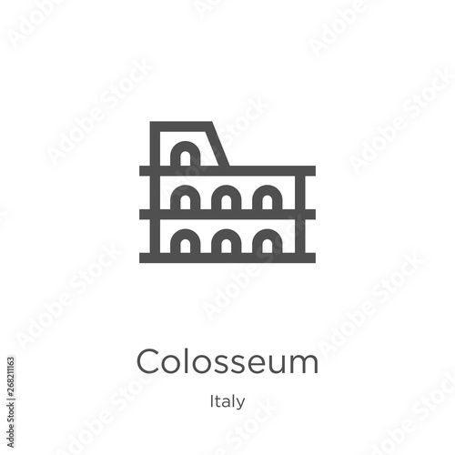 Colosseum icon vector from italy collection. Thin line Colosseum outline icon vector illustration. Outline, thin line Colosseum icon for website design and mobile, app development.