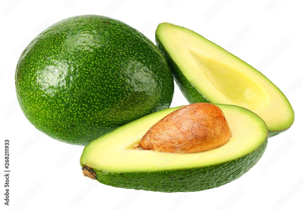 avocado with slices isolated on white background avocado with slices isolated on white background