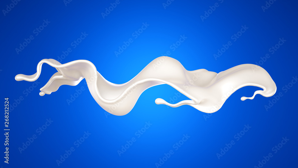 A splash of milk on a blue background. 3d illustration, 3d rendering. A splash of milk on a blue background. 3d illustration, 3d rendering.