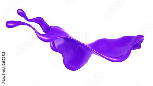 Splash of a purple paint on a white background. 3d illustration, 3d rendering.
