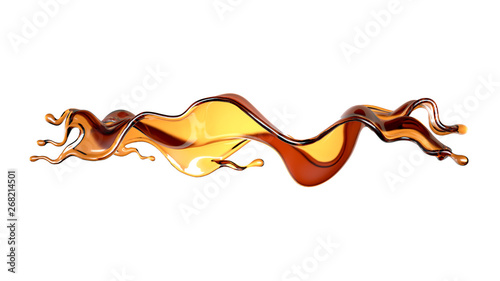 Fototapeta Naklejka Na Ścianę i Meble -  Splash of transparent brown liquid on a white background. 3d illustration, 3d rendering.