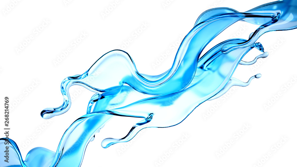 Splash of blue transparent liquid on a white background. 3d illustration, 3d rendering. Splash of blue transparent liquid on a white background. 3d illustration, 3d rendering.