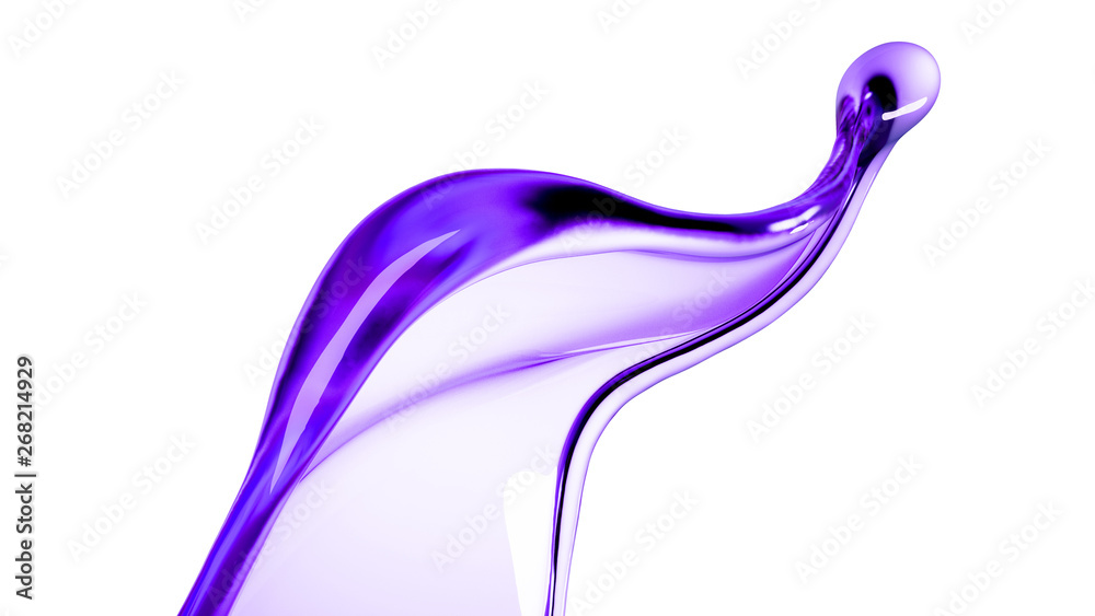 Splash of purple transparent liquid on a white background. 3d illustration, 3d rendering. Splash of purple transparent liquid on a white background. 3d illustration, 3d rendering.