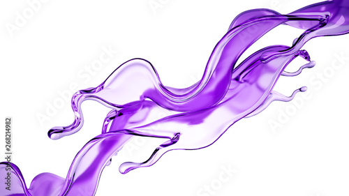 Splash of purple transparent liquid on a white background. 3d illustration, 3d rendering.