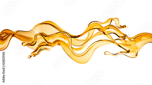 Fototapeta Naklejka Na Ścianę i Meble -  Splash of orange transparent liquid on a white background. 3d illustration, 3d rendering.