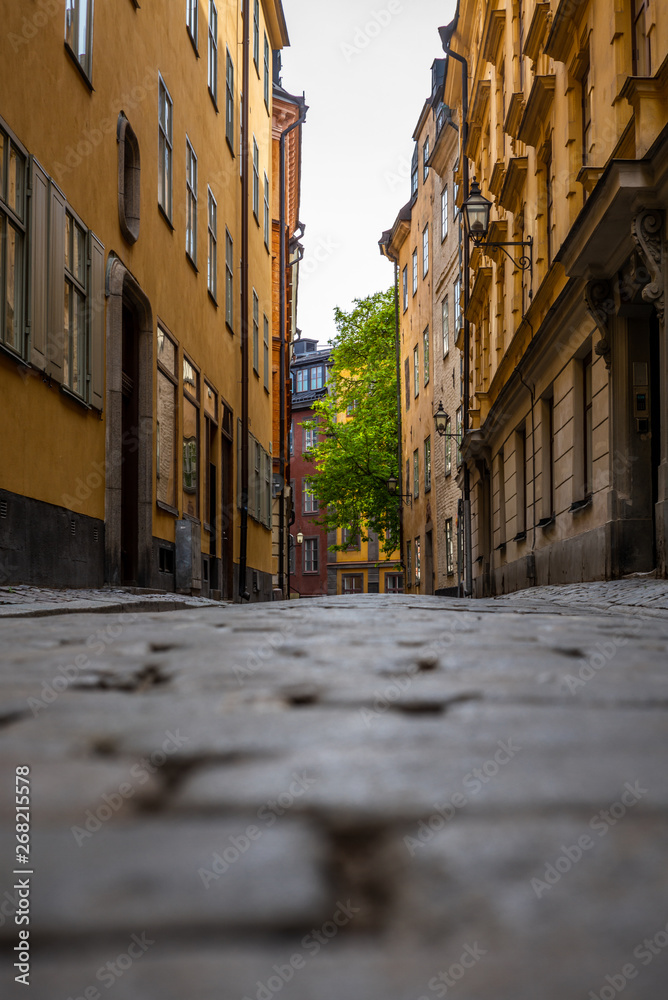 The narrow cobbled streets of Stockholm in Spring