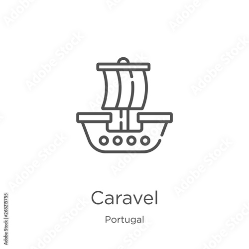 caravel icon vector from portugal collection. Thin line caravel outline icon vector illustration. Outline, thin line caravel icon for website design and mobile, app development.